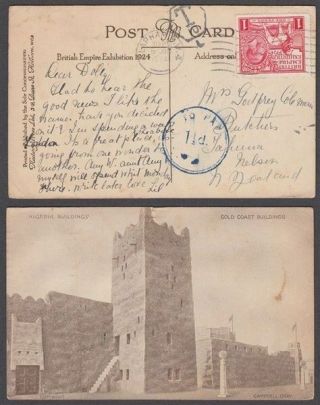 Gb Kgv 1924 1d.  Empire Exhibition On Card To Zealand “to Pay” (id:281/d40092