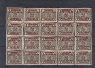 Dominican Republic 1904 Postage Due Overprint 2c Unmounted Block Of 20
