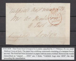 Lot:31226 Gb Front From Liverpool To London 10 Aug 1836
