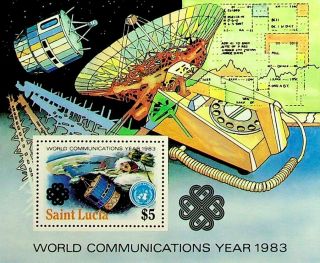 St Lucia 1983 World Communications Year Telephone Satellite Dish Fine Sheet
