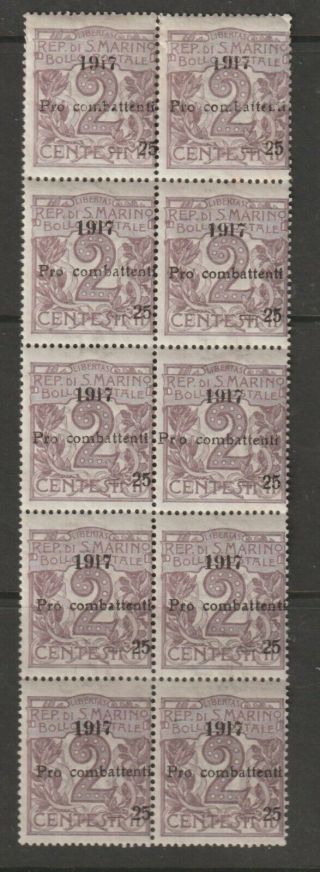 A Block Of 10 Stamps From San Marino Overprinted 1917.