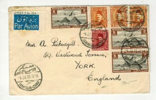 Egypt 1935 Cover With Airmail Label Various Stamps Ismailia Camp Cancels