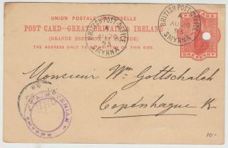 1895 British Post Office In Smyrna Turkey Postal Stationary Card To Copenhagen
