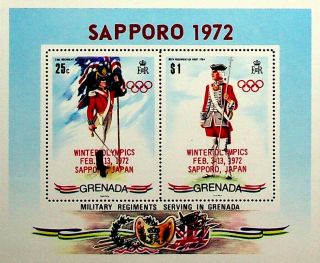 Grenada 1972 Winter Olympics Sapporo Japan Military Regiment W/ovpt Sheet
