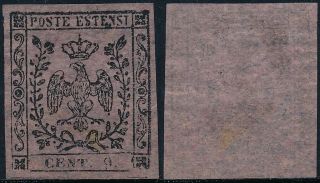 Italy - Modena 1855,  9 C,  & Vf Coat Of Arms Imperf.  Stamp.  B411