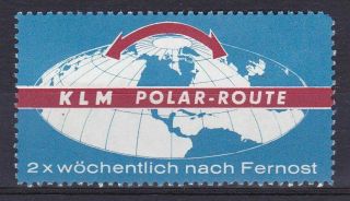 Netherlands,  Airmail Label,  Klm Polar Route