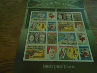 Vintage Circus Posters Stamps Sheet Of 16 Forever Stamps,  Starting Bid Below Fac