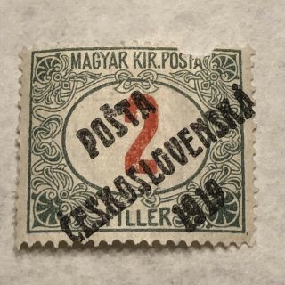 1919 Hungary Magyar 2 Kir Posta Postage Due Double Red Black (czech) Overprints