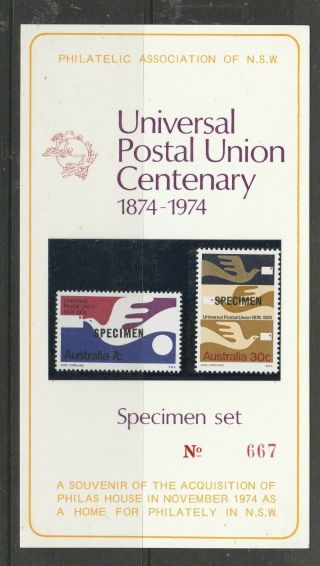 Australia 1974 Upu Set Opt Specimen In Philatelic Association Of Nsw Pack
