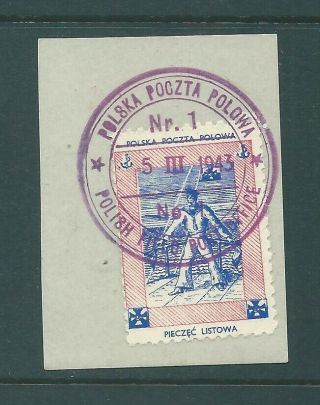 Poland 1943 Military Stamp On Piece And Field Post Office Postmark