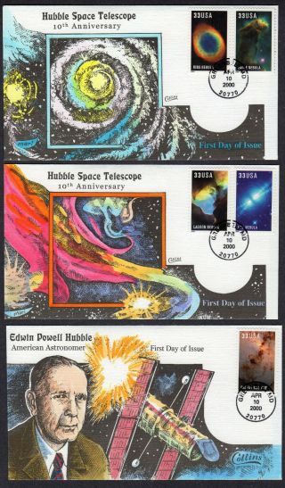 2000 Hubble Telescope Images Set Of 5 On Three Collins Hand Painted Fdc 