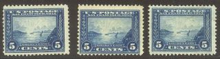 U.  S.  399 (x3) - 1913 5c Pan - Pacific ($195)
