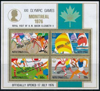 Aitutaki - Montreal Olympic Games Mnh Ovpt Sheet Royal Visit (1976)