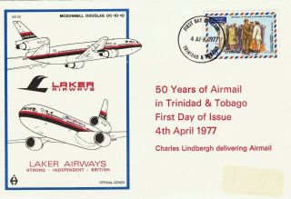 Trinidad & Tobago : 50 Years Of Airmail,  Laker Airways First Day Cover (1977)