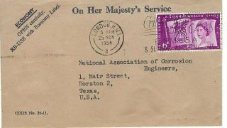 1958 Great Britain Official Ohms Perfin On Cover 6d Commonwealth Games