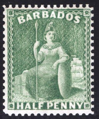 Barbados 1875 1/2d Brt Yellow Green Perf 14 Sg 72 Scott 50 Lmm/mlh Cat £20 ($26)