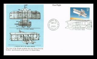 Us Cover First Flight Wright Brothers 100th Anniversary Fdc Mystic Cachet