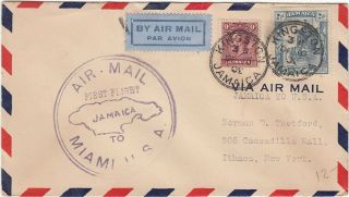 Jamaica First Flight Cover To Miami,  10 Dec 1930 - With Old Air Mail Etiquette