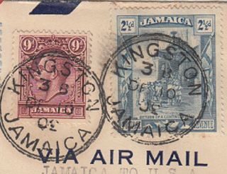 JAMAICA First Flight cover to Miami,  10 Dec 1930 - with old air mail etiquette 2
