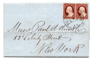 1857 Stamped Folded Letter; Pair 3¢ Imperf (11) ; Orleans – York