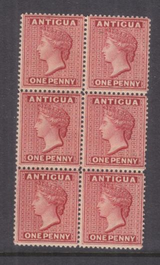 Antigua,  1884 1d.  Carmine Red,  Ca,  Perf.  14,  Block Of 6,  Mnh.