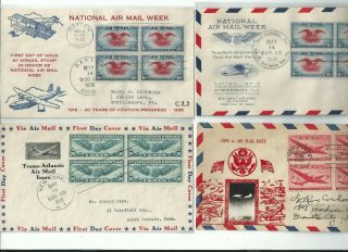 U.  S.  Stamps Scott C23 - 32 Early Airmail First Day Covers Including Regist,  Cv 270