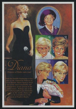 St Vincent 1997 Princess Diana S/s Sc 2497 Nh
