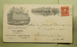Dr Who 1906 Ny Broadway Central Hotel Advertising To Canada E47135