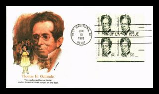 Dr Jim Stamps Us Thomas Gallaudet Great Americans First Day Cover Block