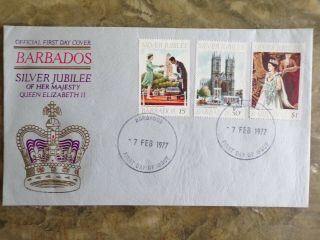 Barbados 1977 Silver Jubilee First Day Cover : Sg 574 - 576