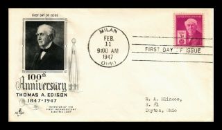 Dr Jim Stamps Us 100th Anniversary Thomas Edison Fdc Cover Scott 945