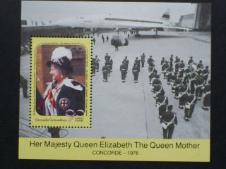 Grenada Grenadines Stamp Mini Sheet Concorde - 1976.  The Queen Mothers 90th.