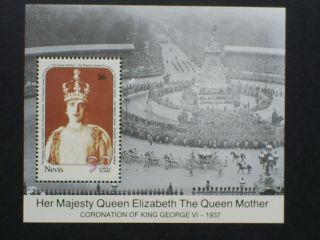 Nevis Stamp Mini Sheet Coronation Of King George Vi Queen Mothers 90th Birthday.