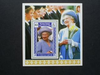 Turks & Caicos Islands Stamps Mini Sheet The Queen Mothers 90th Birthday.  U/m/m
