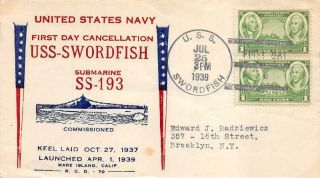Naval 07/25/39,  U.  S.  S.  Swordfish,  First Day Cancellation [d503575]