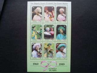Grenadines Of St Vincent Stamp Souvenir Green.  The Queen Mothers 90th Birthday.