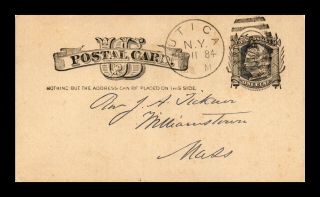 Dr Jim Stamps Us Utica York Postal Card 1884 Fancy Numeric Cancel