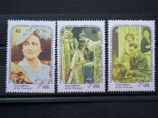 Grenadines Of St Vincent Stamp.  Lilac Set 3 Queen Mothers 90th Birthday.