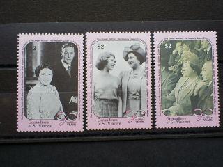 Grenadines Of St Vincent Stamp.  Black & White Set 3 Queen Mothers 90th Birthday.