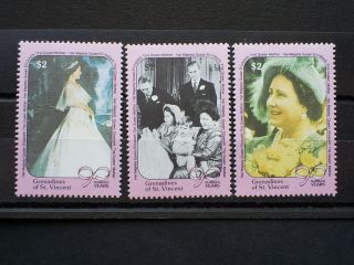 Grenadines Of St Vincent Stamp.  Lilac Pink Set Of 3 Queen Mothers 90th Birthday.