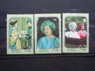 Grenadines Of St Vincent Stamp.  Different Set Of 3 Queen Mothers 90th Birthday.