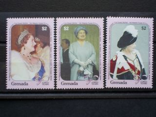 Grenada Stamp Pink Set Of 3 The Queen Mothers 90th Birthday.
