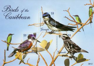Grenada 2008 Mnh Birds Of Caribbean 3v M/s Kingfishers Swallows Warblers Stamps