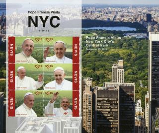 Nevis 2015 Mnh Pope Francis Visits York City Central Park Nyc 6v M/s