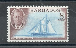 Barbados 1950 George 6th 8c Bright Blue & Purple - Brown Sg,  276 U/mint Lot 4236b
