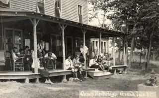 Grand Isle,  Vt Rppc Campers On The Porch At Camp Hochelaga 1920 Flag Cancel