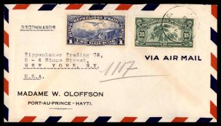 Port Au Prince Jul 18 1938 Registered Air Mail Cover To York Ny Usa