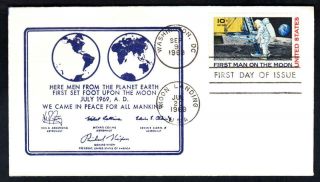 First Man On The Moon Stamp C76 Fdc Moon Landing Placque Space Cover (1987)
