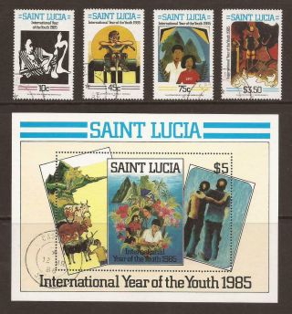 St Lucia 1985 Sg841/844,  Ms845 Int.  Youth Year Set - Fine (jb8968)