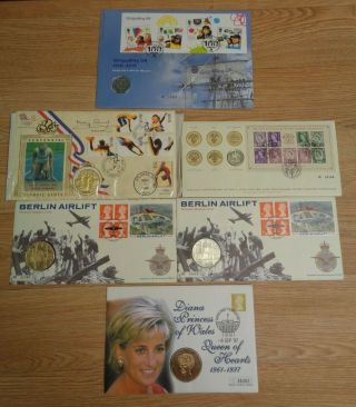 Bundle Of Royal Stamps/coins Princess Diana Berlin Airlift Olympics X 6